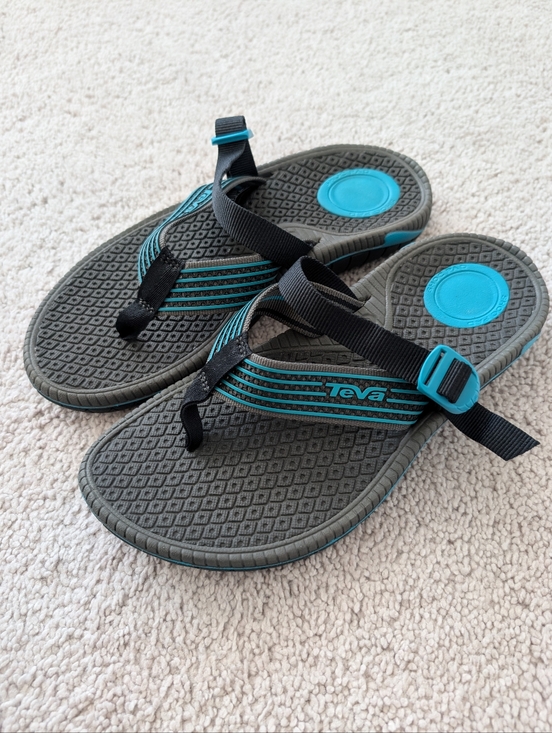 Teva Shoes - Teva Bomber Flip Flops Women's Size 8 Gray Blue Slip On Thong Slides Sandals